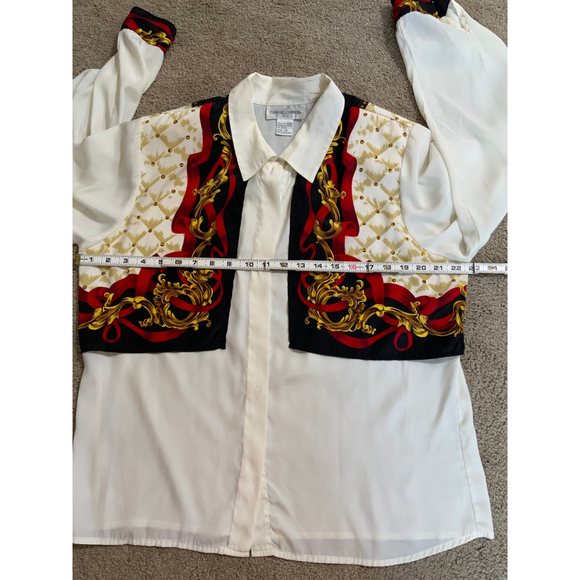 Casual Corner Womens Button-Down Shirt Sz 14 White Decorative Baroque Style Glam - Picture 8 of 14